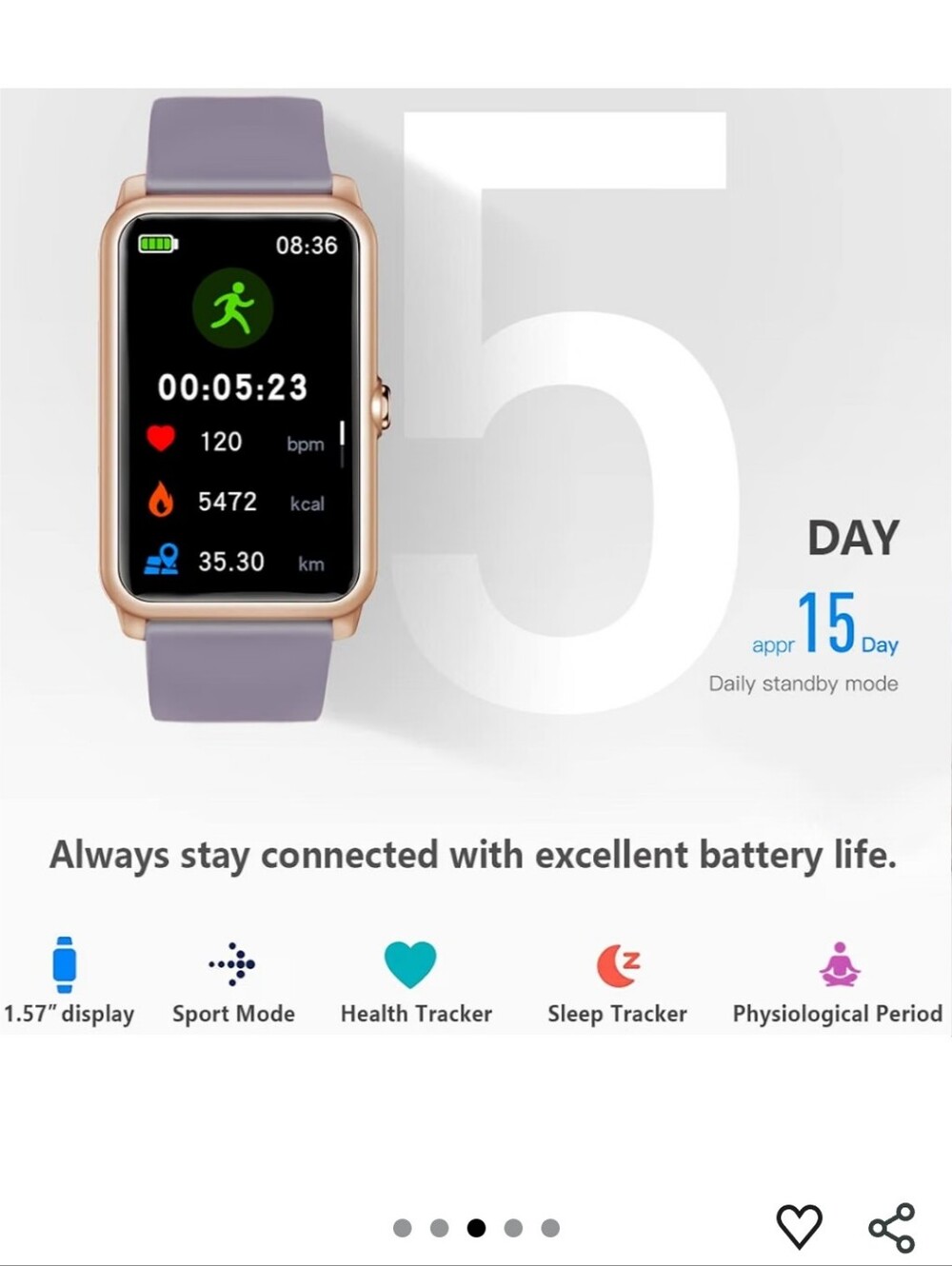 FITVII Fitness Tracker Watch Purple Gold IP68 Smartwatch - Picture 12 of 12